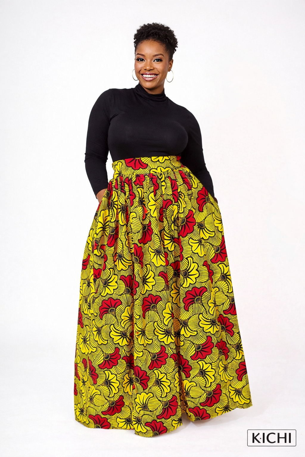 Jupe longue wax fleurs de mariage