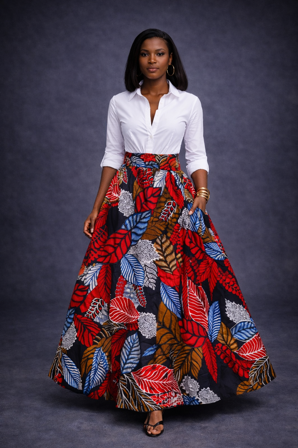 Jupe longue en wax colorée