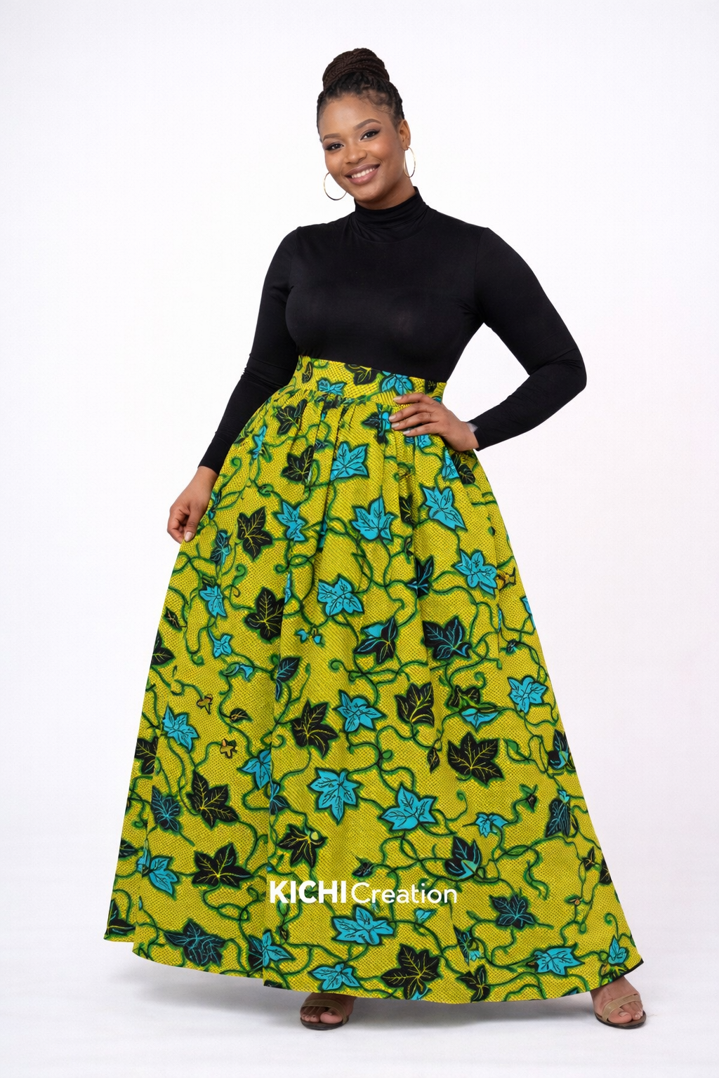 Jupe longue taille haute en wax