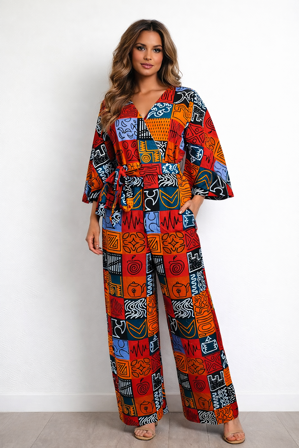 Combinaison Kimono Longue en Wax – Élégance & Modernité