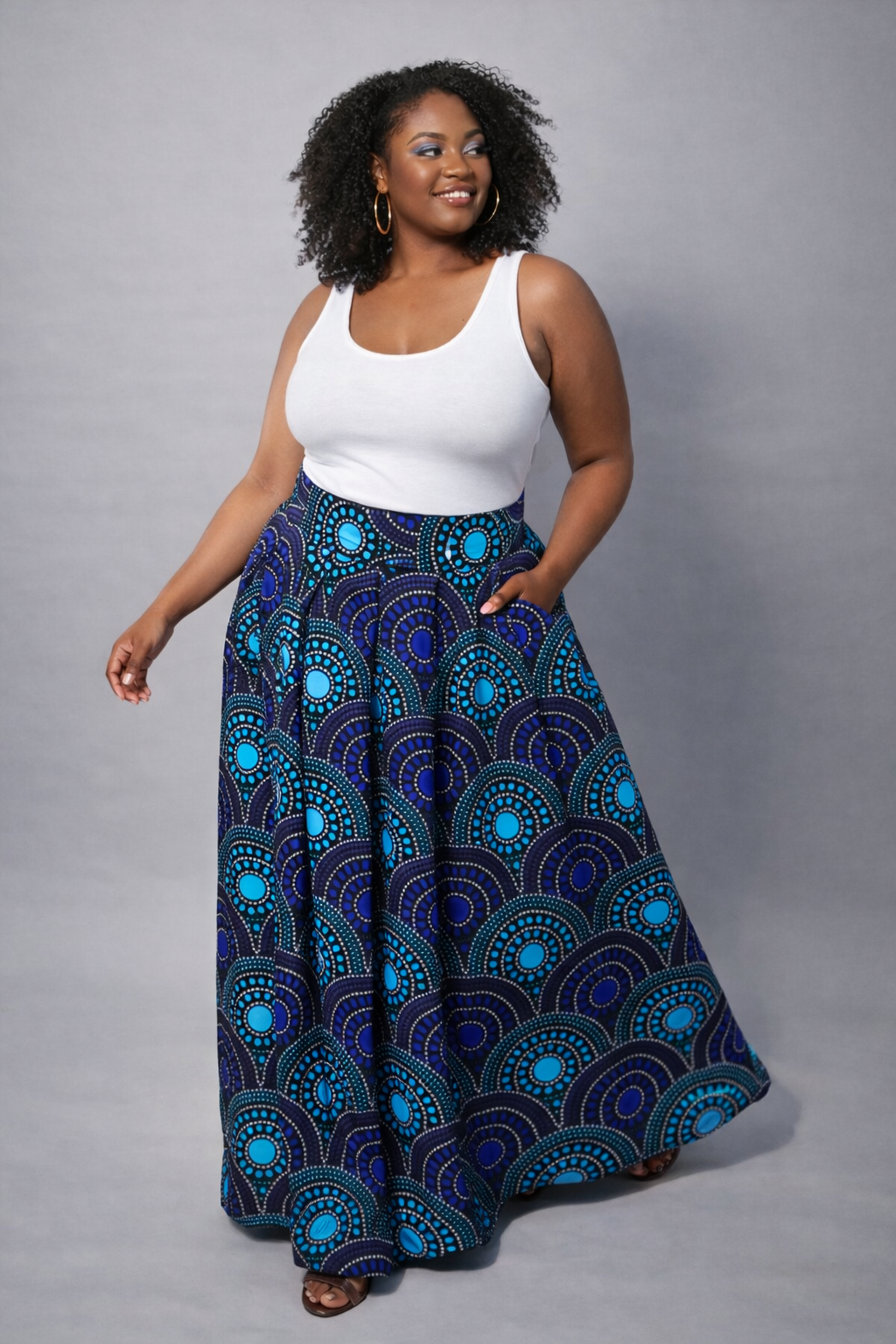 Jupe longue en wax bleu