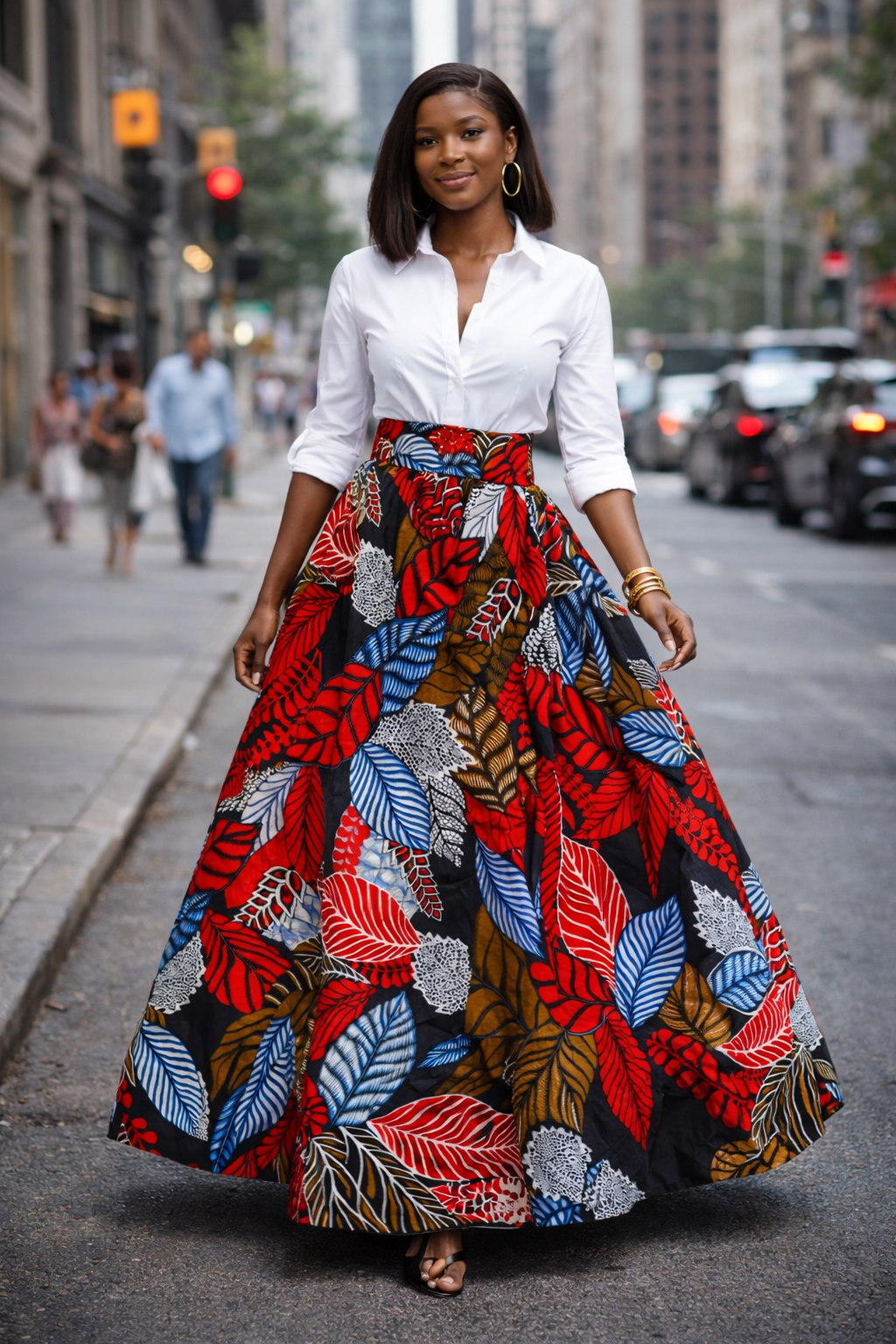 Jupe longue en wax colorée