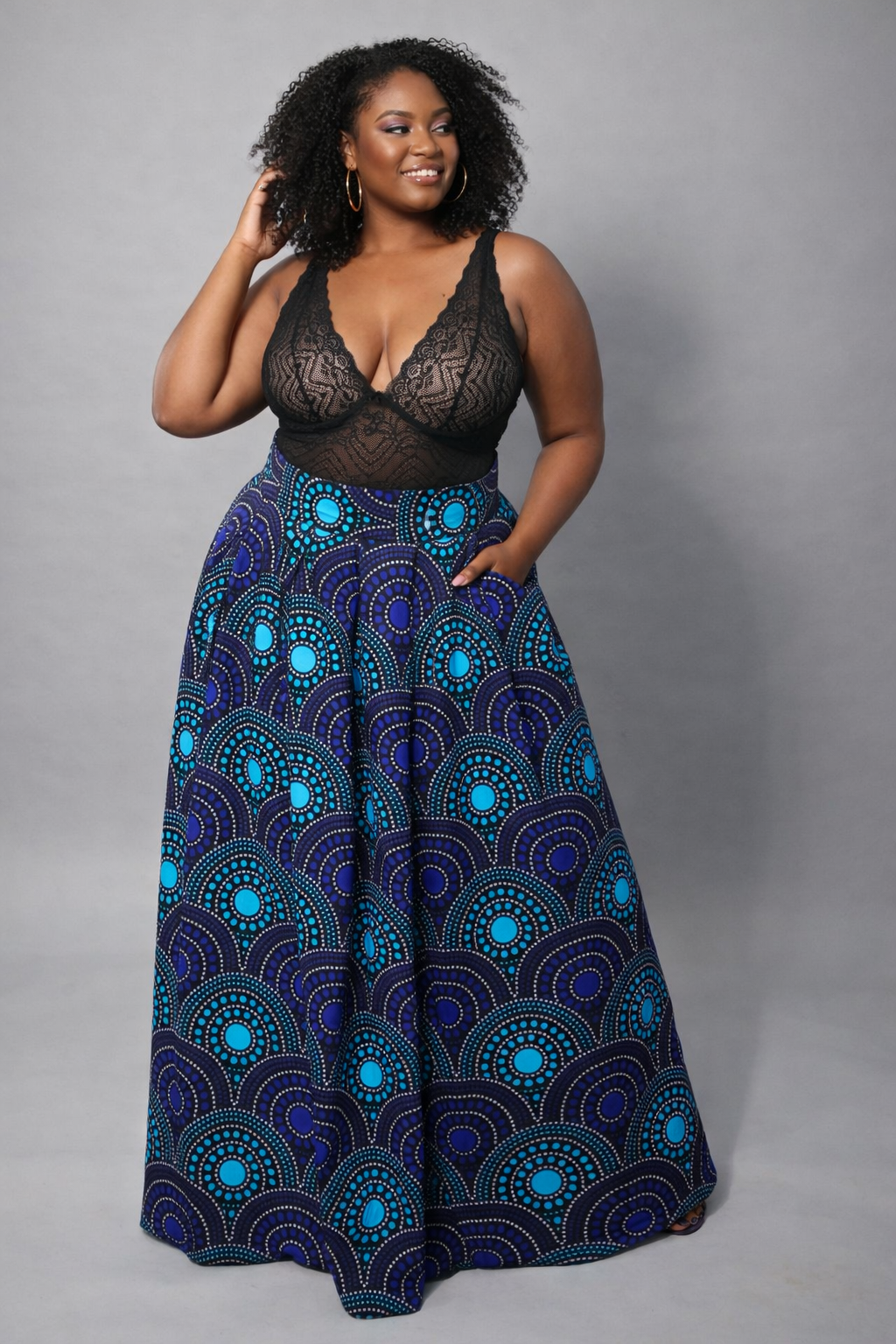 Jupe longue en wax bleu