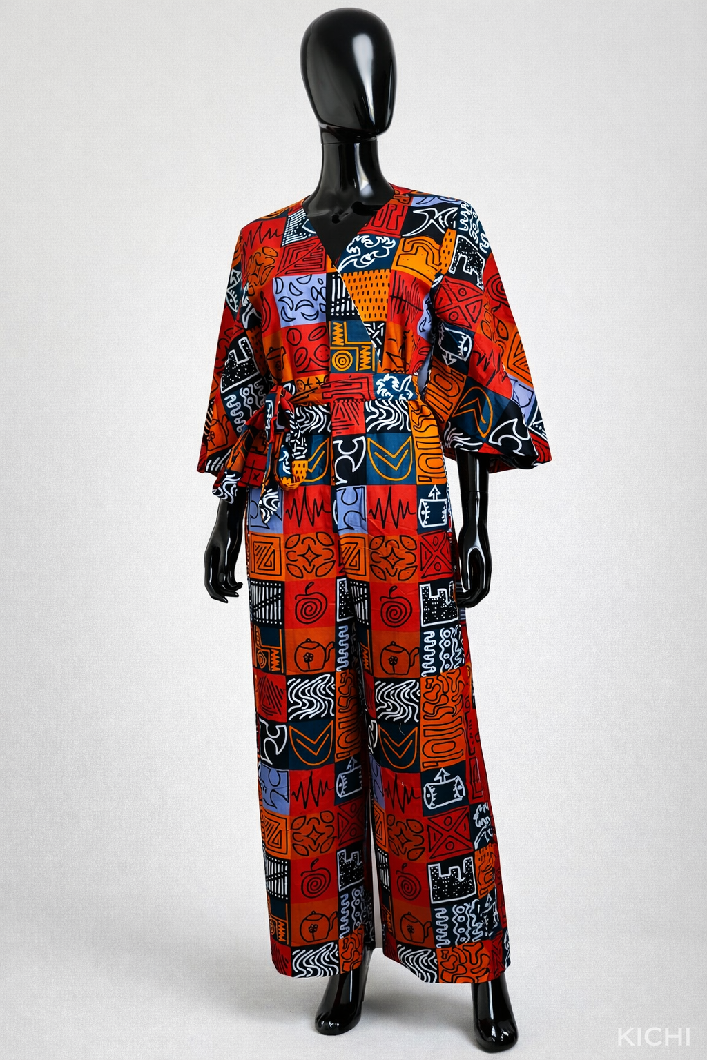 Combinaison Kimono Longue en Wax – Élégance & Modernité