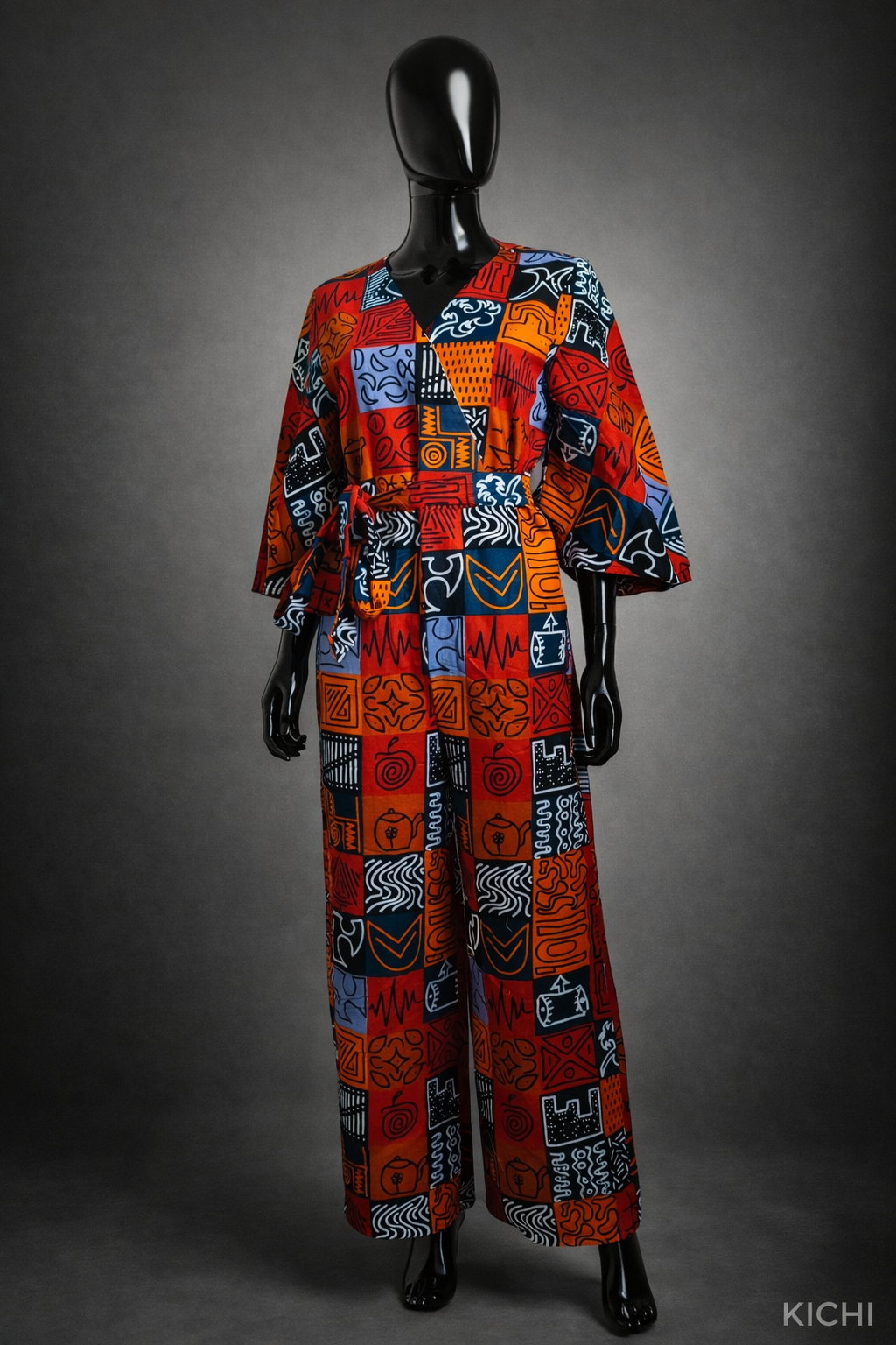 Combinaison Kimono Longue en Wax – Élégance & Modernité