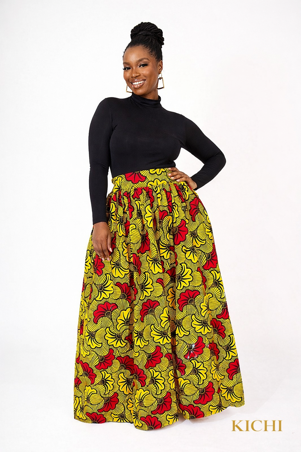 Jupe longue wax fleurs de mariage