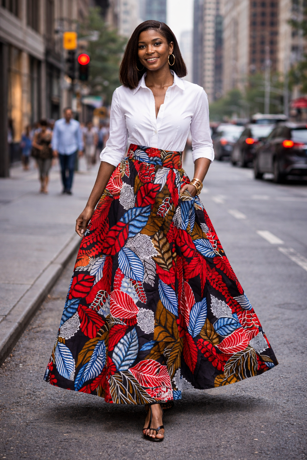 Jupe longue en wax colorée